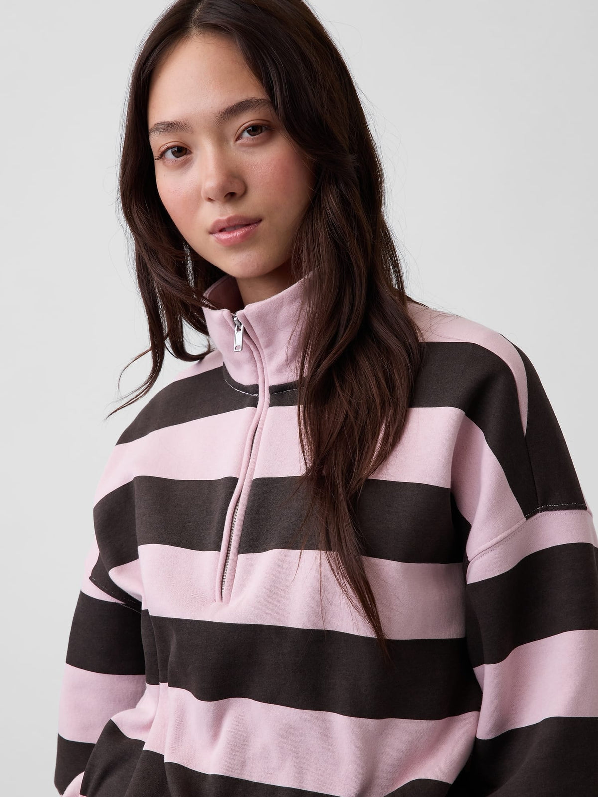 Pembe Vintagesoft Oversized Yarım Fermuarlı Wedge Sweatshirt