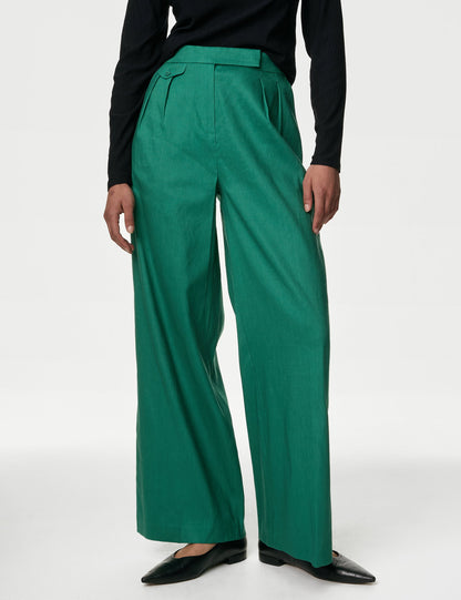 Yüksek Bel Wide Leg Keten Pantolon