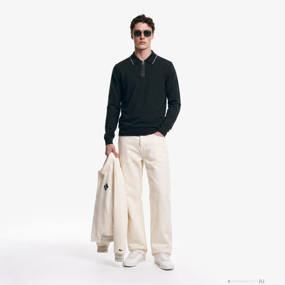 Lacoste Erkek Regular Fit Yarım Fermuarlı Yün Koyu Yeşil Kazak