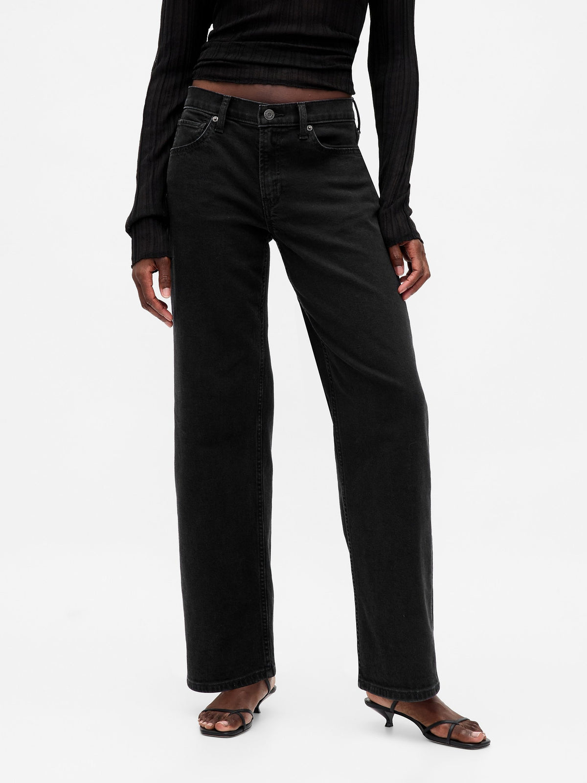 Siyah Low Rise '90s Jean Pantolon