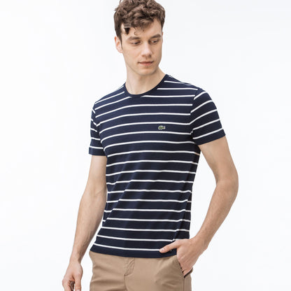 Lacoste Erkek Slim Fit Bisiklet Yaka Çizgili Lacivert T-shirt