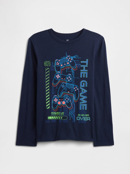 Lacivert Grafik Baskılı T-shirt