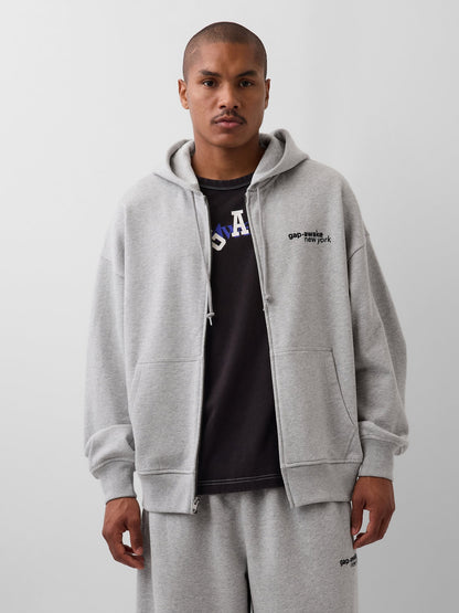 Açık Gri Gap × Awake Ny Heavyweight Oversized Logo Fermuarlı Sweatshirt