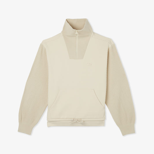 Lacoste Kadın Relaxed Fit Yarım Fermuarlı Krem Sweatshirt