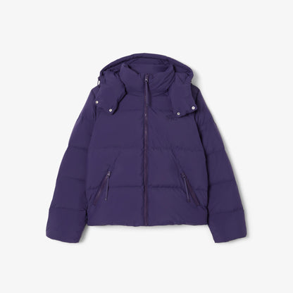 Lacoste Kadın Relaxed Fit Kapüşonlu Mor Şişme Mont