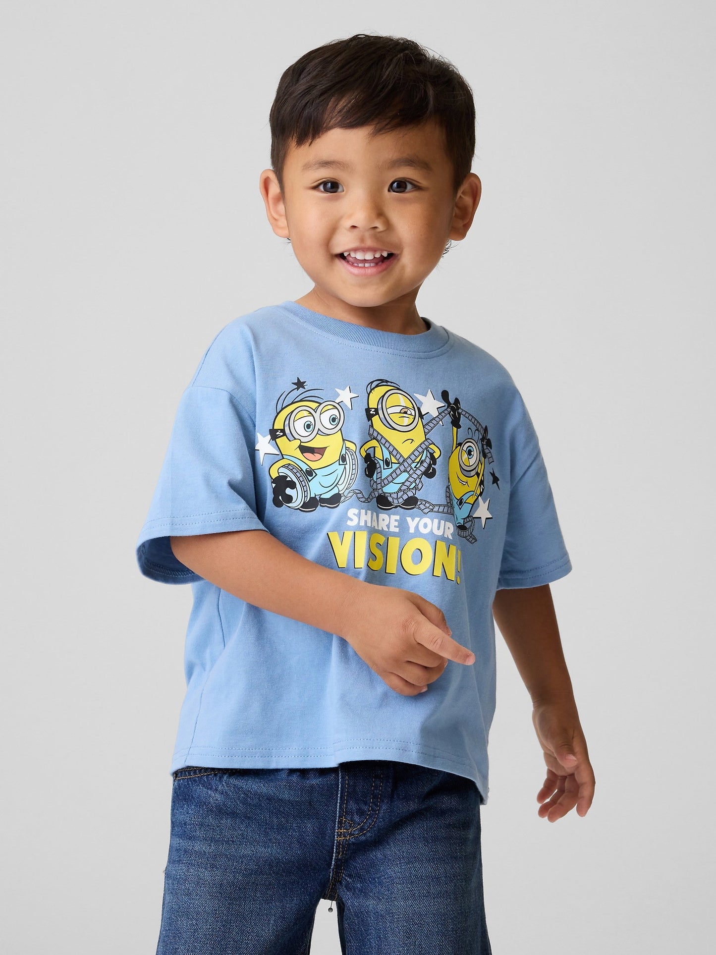 Açık Mavi Minions Oversized Grafik Baskılı T-shirt