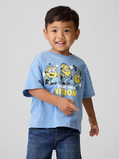 Açık Mavi Minions Oversized Grafik Baskılı T-shirt