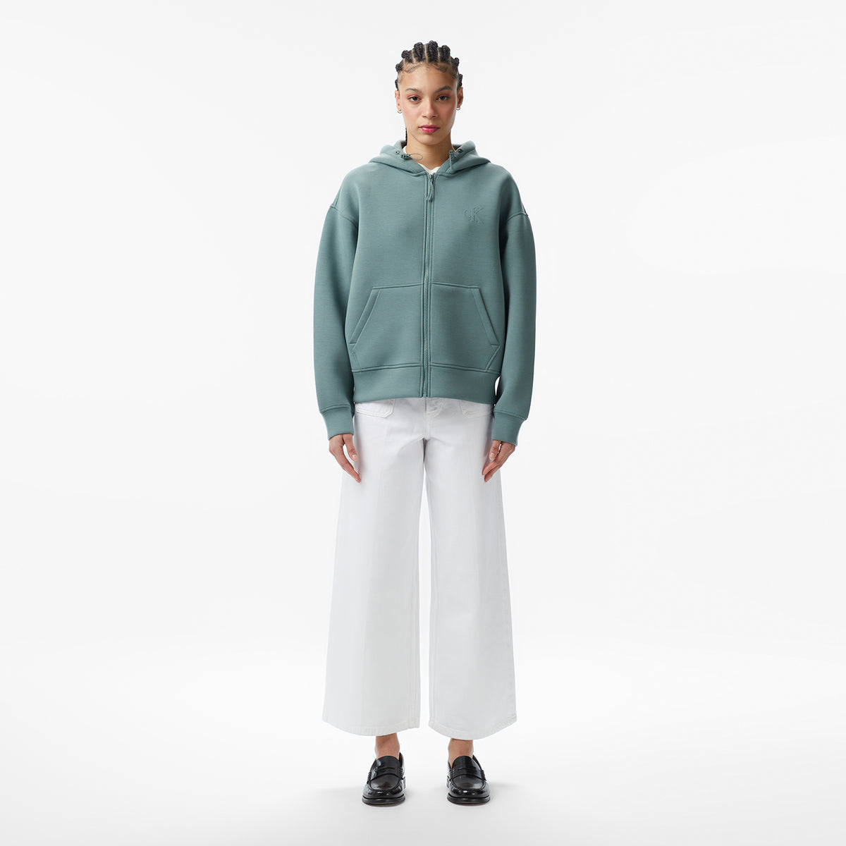 Calvin Klein Scuba Cropped Oversized Kadın Petrol Yeşili Hoodie