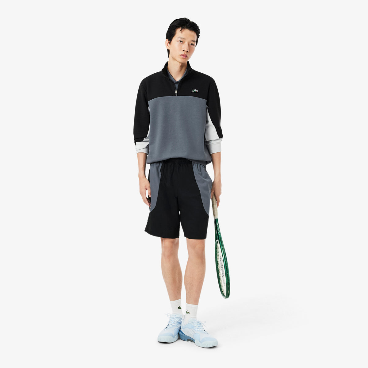 Lacoste Erkek Classic Fit Yarım Fermuarlı Renk Bloklu Gri Sweatshirt
