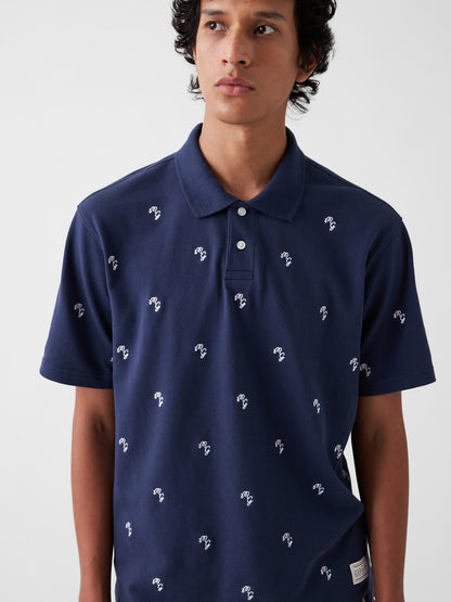 Lacivert Gap × Malbon Relaxed Logo Polo T-shirt
