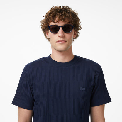 Lacoste Erkek Regular Fit Bisiklet Yaka Çizgili Lacivert T-shirt