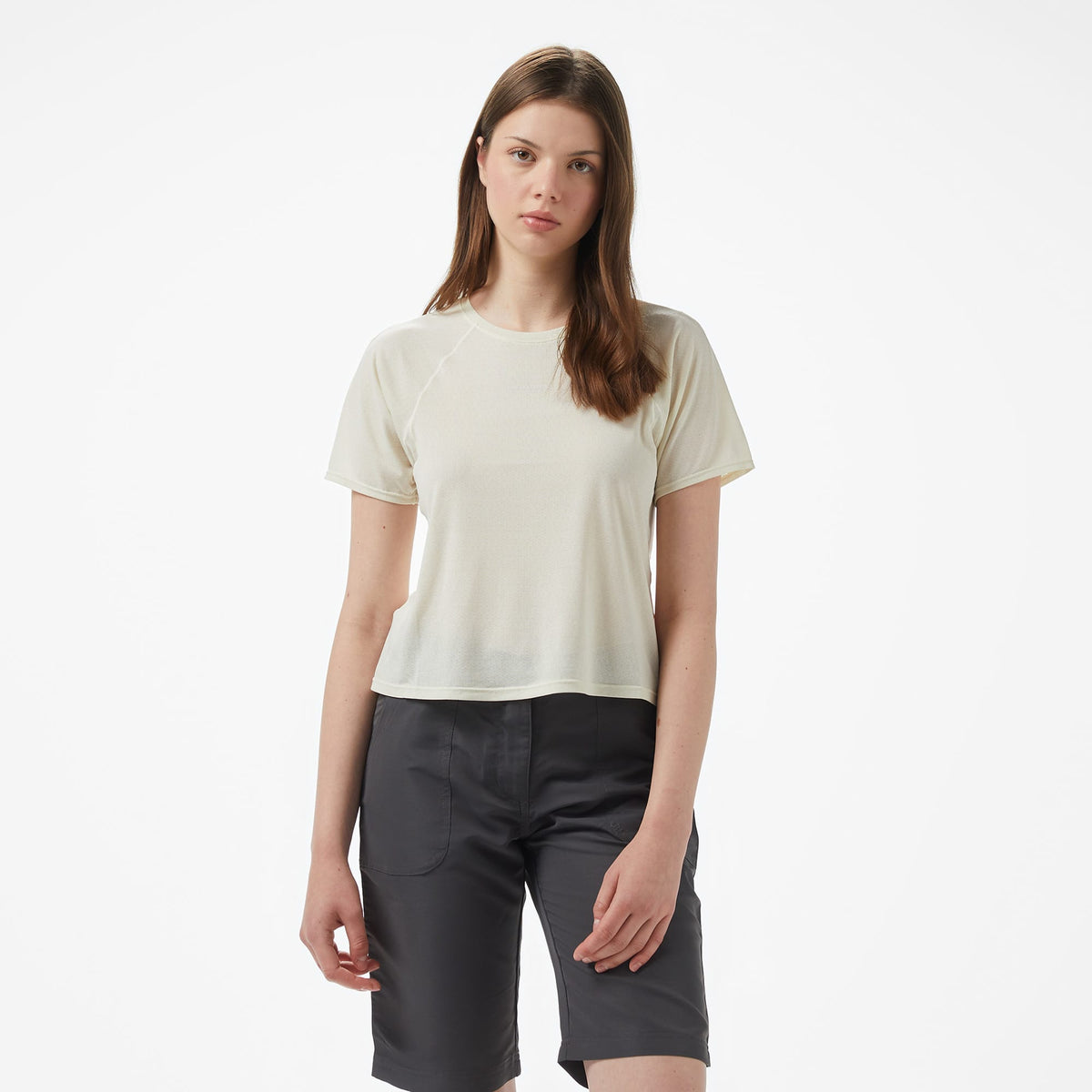 Salomon Shkout Air Crop Ss Kadın Krem Koşu T-shirt