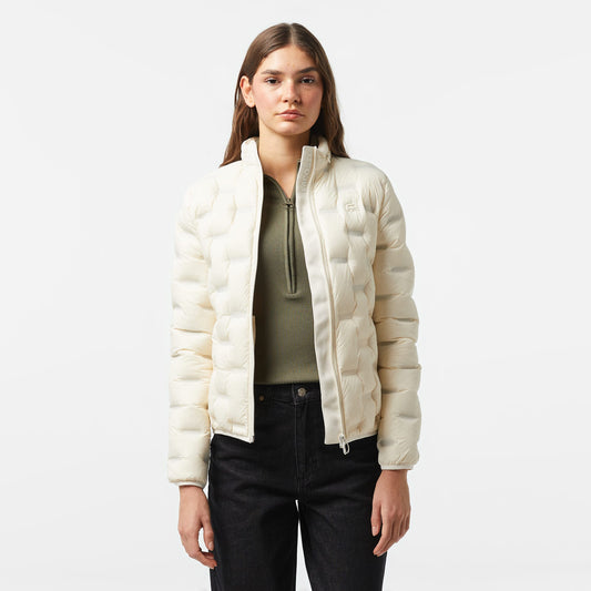 Lacoste Kadın Regular Fit Kapüşonlu Kapitone Beyaz Mont