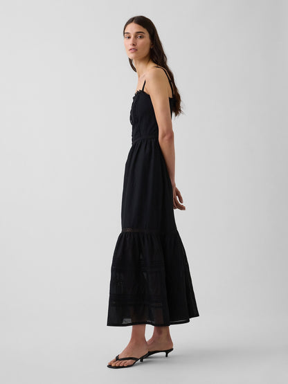 Siyah Eyelet Tiered Maxi Elbise