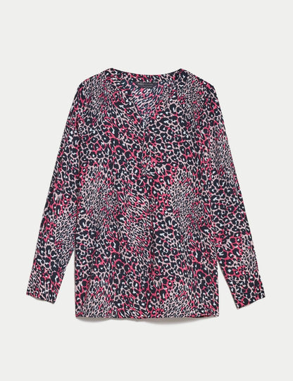 Desenli V Yaka Popover Bluz