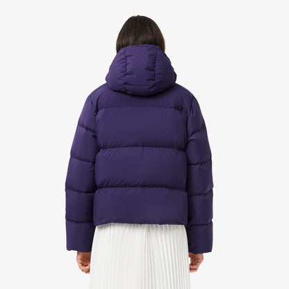 Lacoste Kadın Relaxed Fit Kapüşonlu Mor Şişme Mont