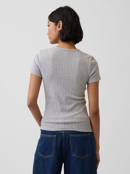 Gri Pointelle Bisiklet Yaka T-shirt