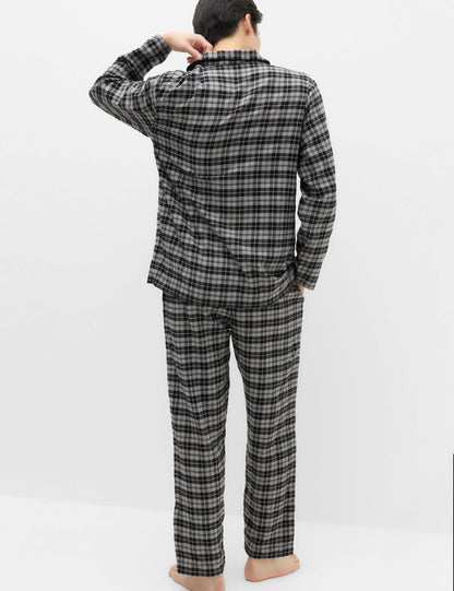 Saf Pamuklu Ekose Desenli Pijama Takımı