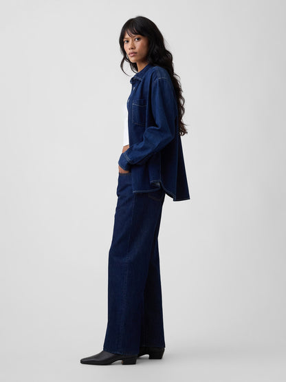 Koyu Mavi Low Slung Relaxed Straight Jean Pantolon