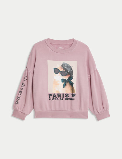 Paris Kedi Desenli Sweatshirt (2-10 Yaş)