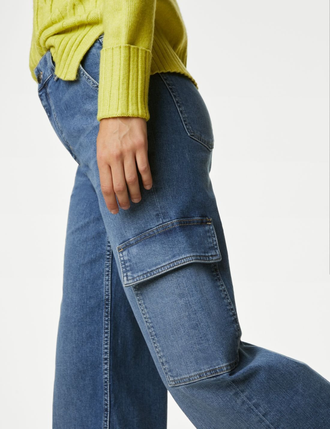 Yüksek Bel Wide Leg Kargo Jean Pantolon