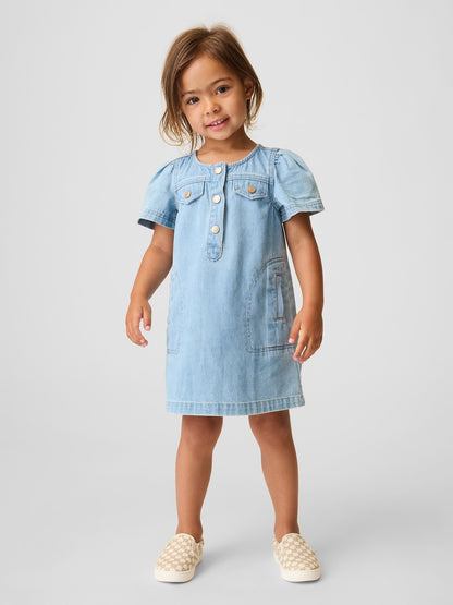 Açık Mavi Toddler Denim Elbise