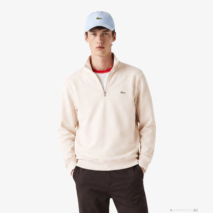 Lacoste Erkek Classic Fit Yarım Fermuarlı Krem Sweatshirt