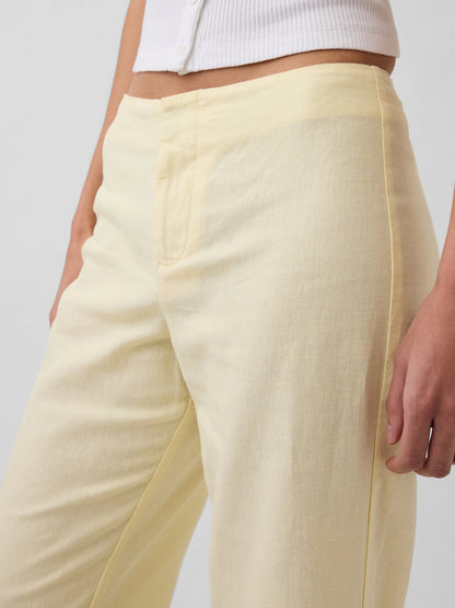 Sarı Low Rise Keten Karışımlı Flare Pantolon