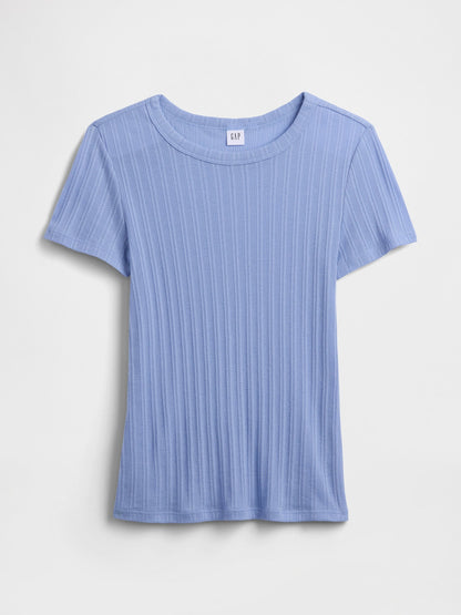 Mavi Fitilli Pointelle Crewneck T-shirt
