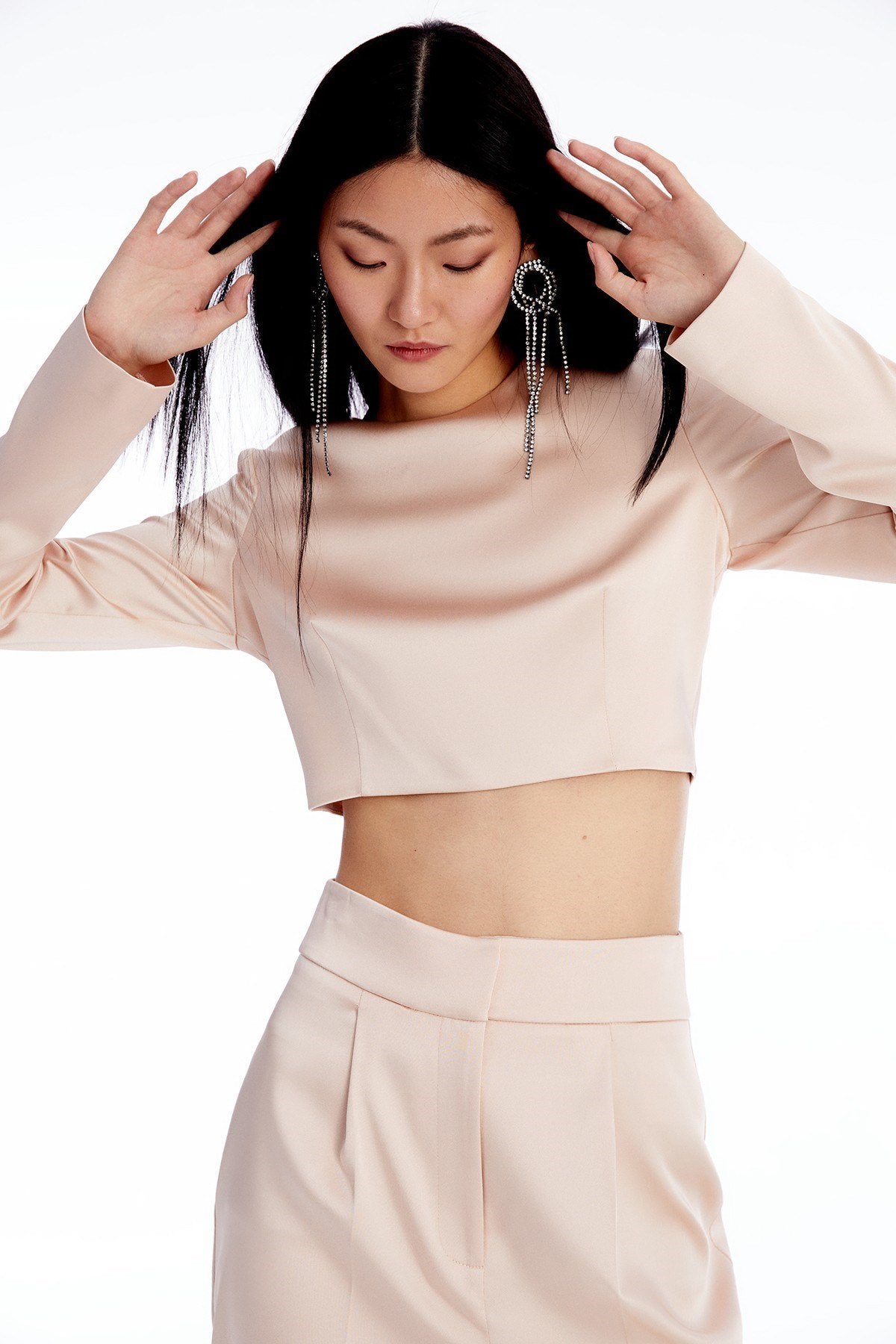 Crop Pudra Saten Bluz