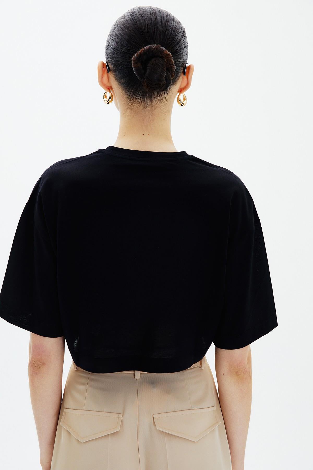 Crop Siyah Basic T-shirt