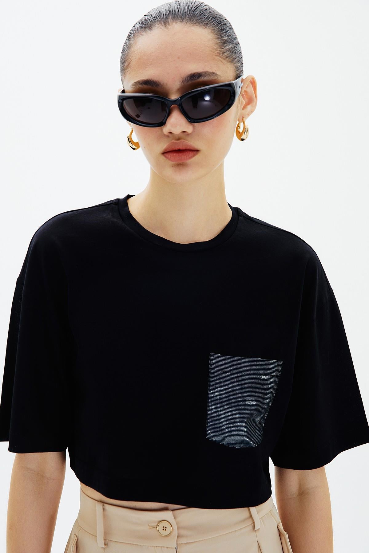 Crop Siyah Basic T-shirt