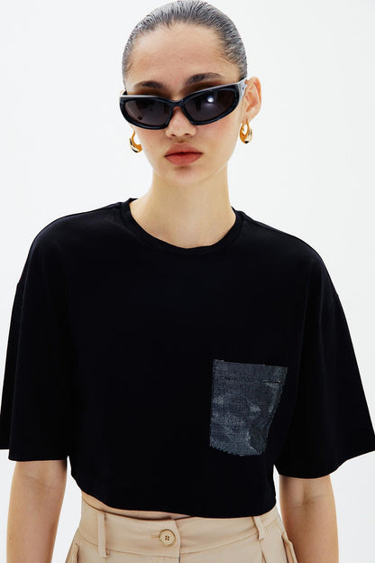Crop Siyah Basic T-shirt
