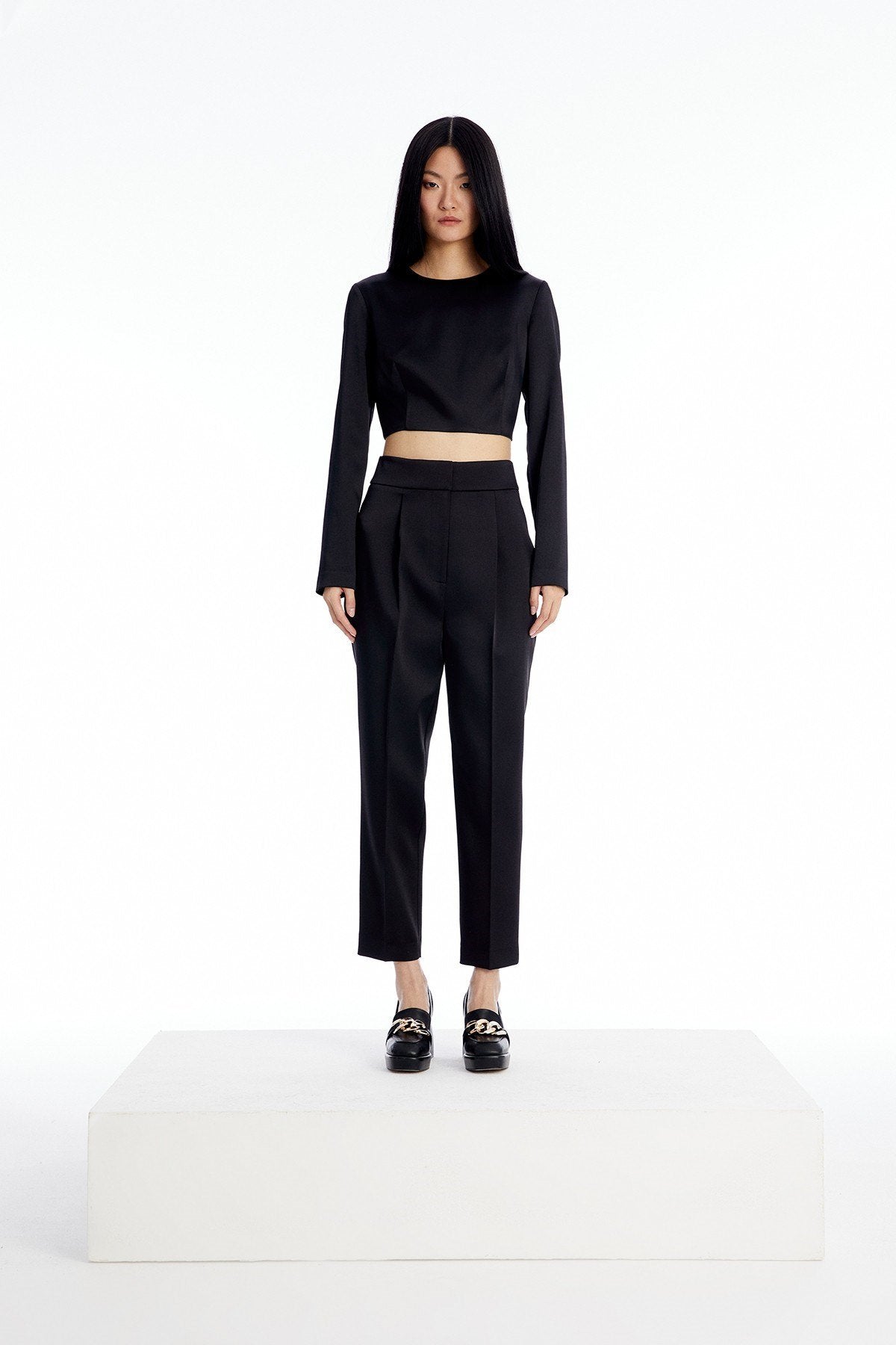 Crop Siyah Saten Bluz