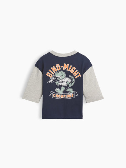 Lacivert Colorblock Grafik Baskılı T-shirt