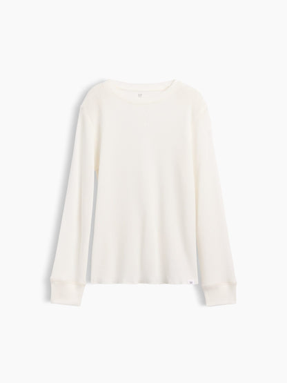 Beyaz Waffle-knit Bisiklet Yaka T-shirt