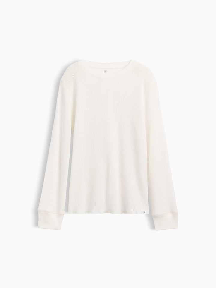 Beyaz Waffle-knit Bisiklet Yaka T-shirt