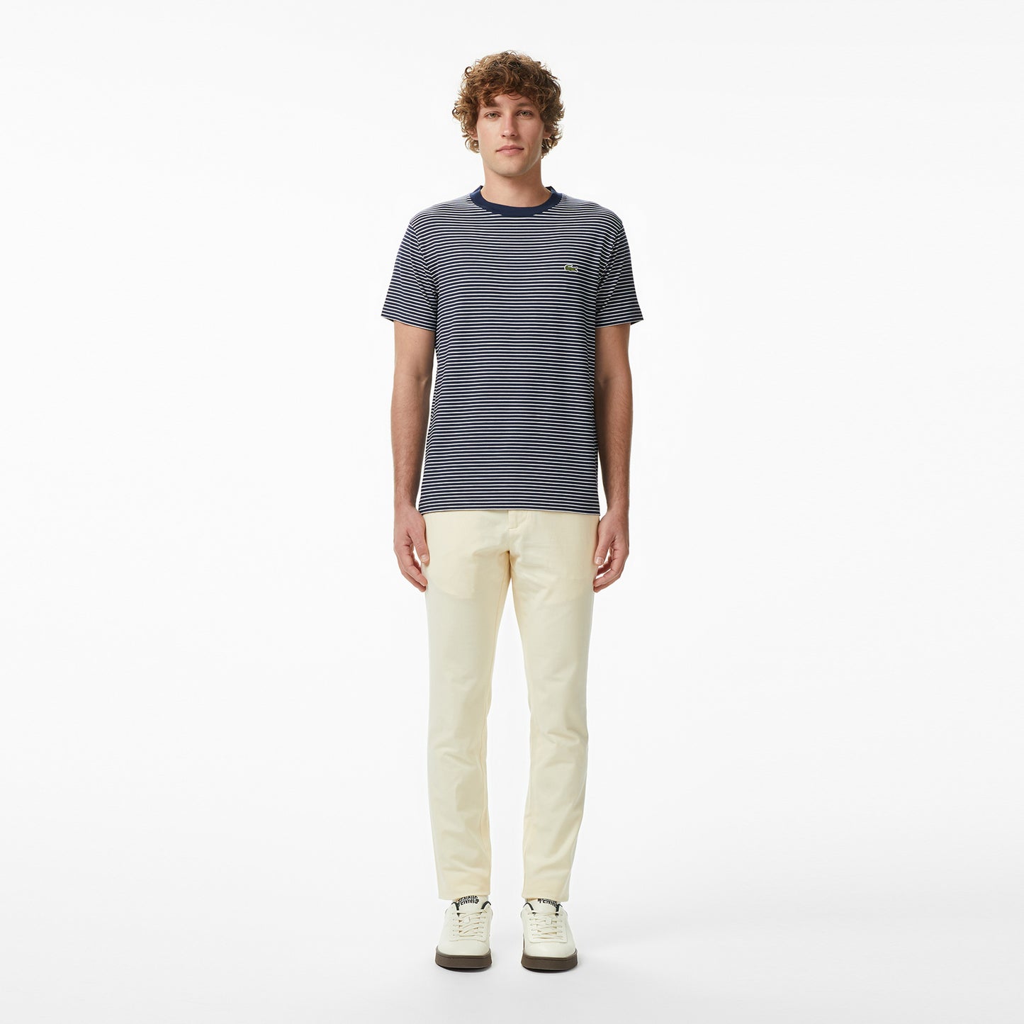 Lacoste Erkek Regular Fit Bisiklet Yaka Çizgili Lacivert T-shirt