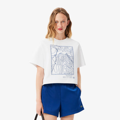 Lacoste Kadın Oversize Fit Bisiklet Yaka Beyaz T-shirt
