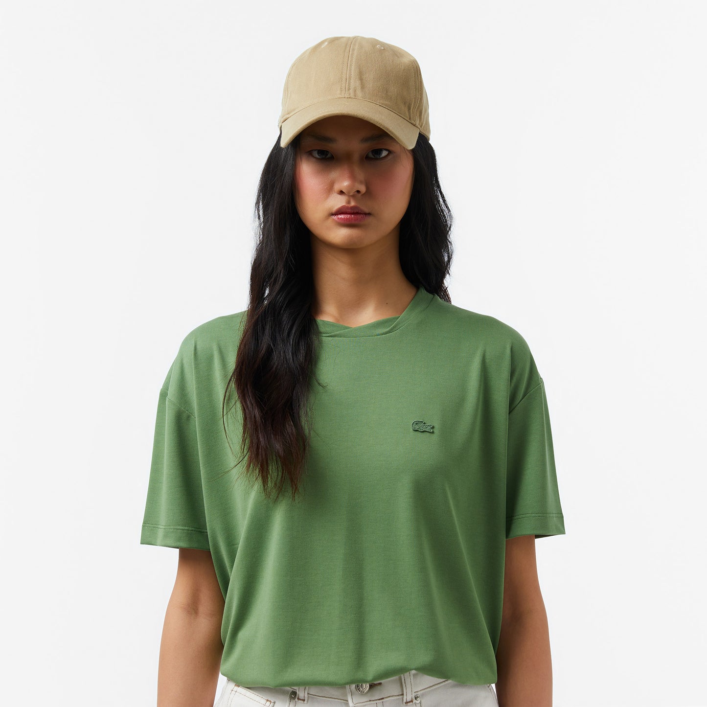 Lacoste Kadın Relaxed Fit Bisiklet Yaka Yeşil T-shirt