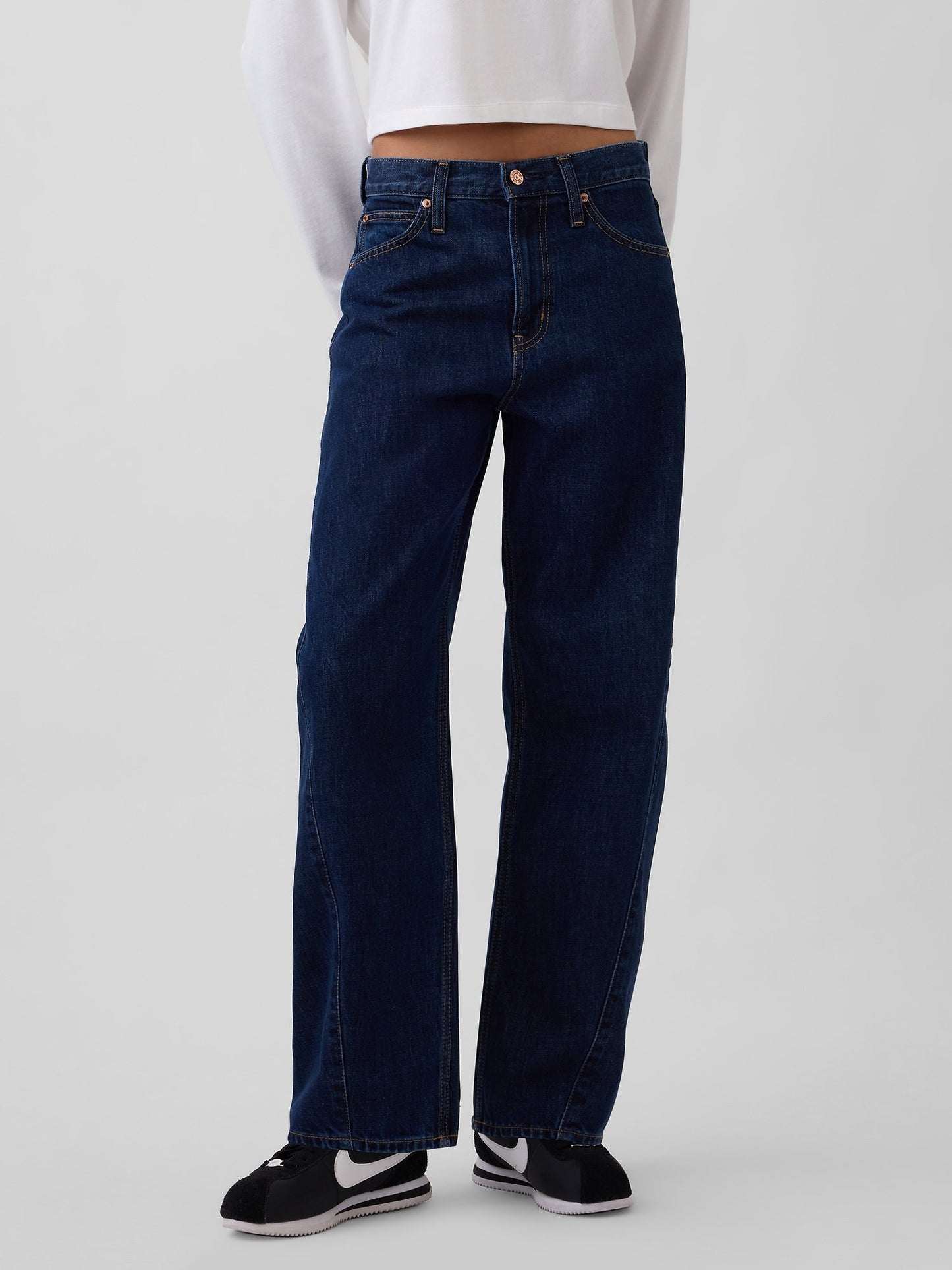 Koyu Mavi High Rise Barrel Jean Pantolon