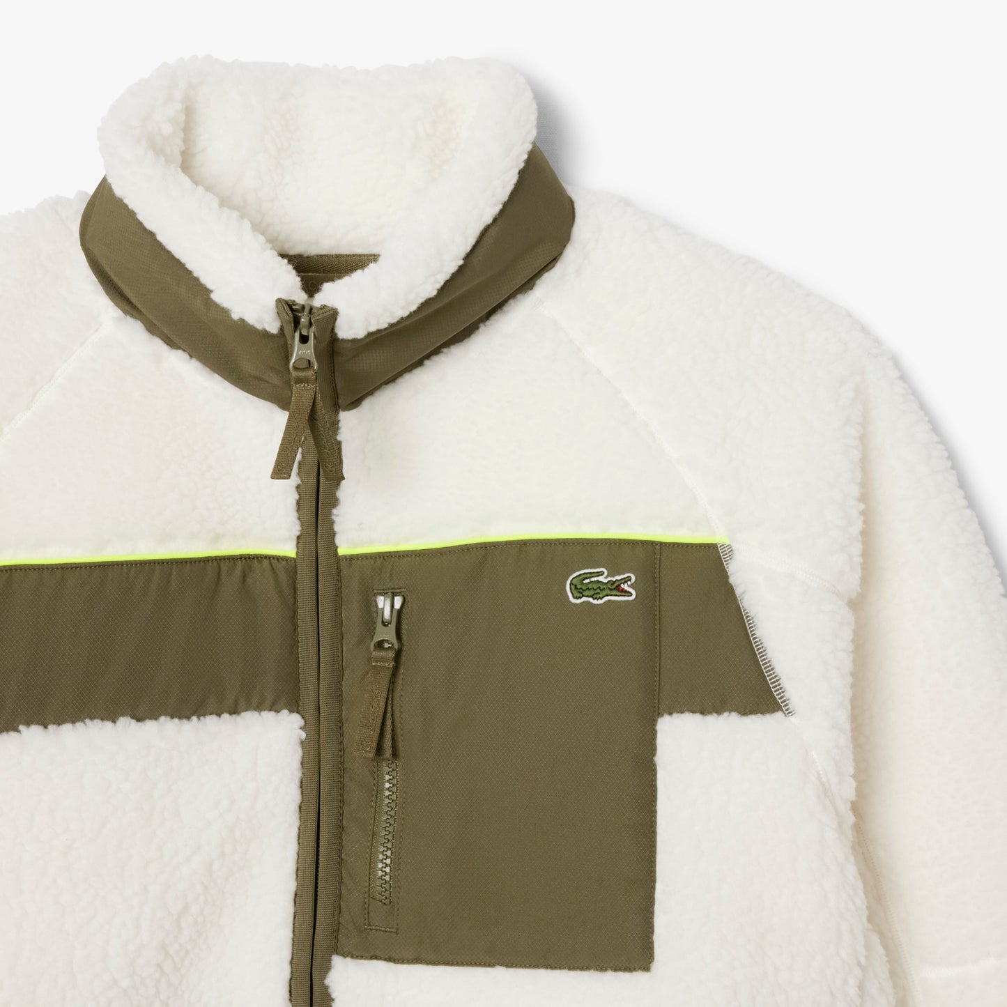 Lacoste Erkek Regular Fit Fermuarlı Renk Bloklu Beyaz Mont