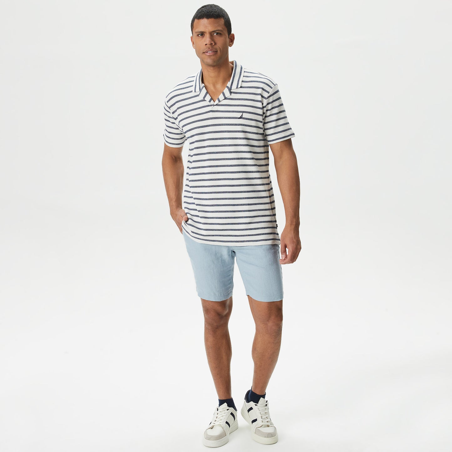 Nautica Erkek Mavi Slim Fit Keten Şort