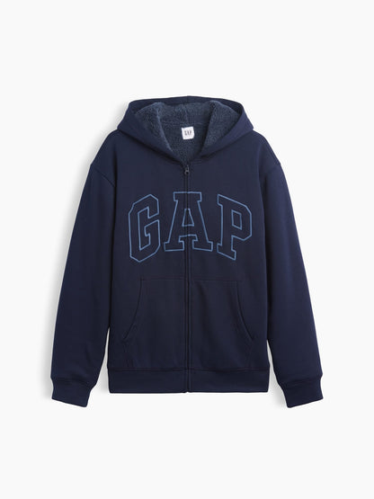 Siyah Relaxed Gap Logo Sherpa Astarlı Fermuarlı Sweatshirt