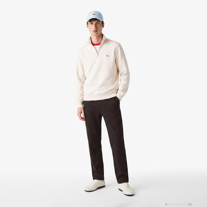 Lacoste Erkek Classic Fit Yarım Fermuarlı Krem Sweatshirt