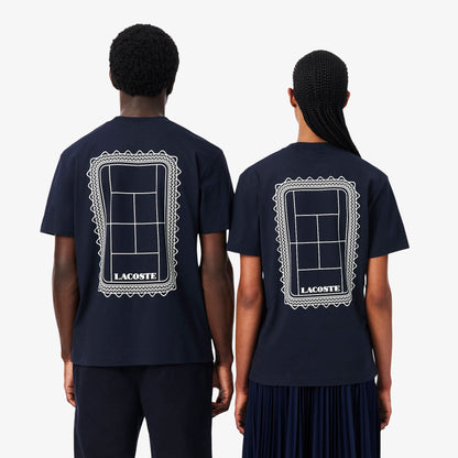 Lacoste Unisex Classic Fit Bisiklet Yaka Baskılı Lacivert T-shirt
