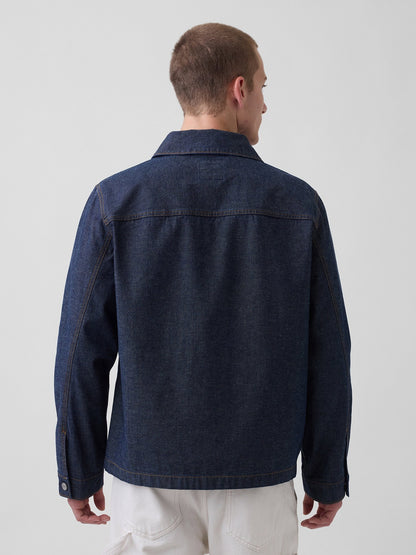 Koyu Mavi Canvas Denim Relaxed Gömlek Ceket