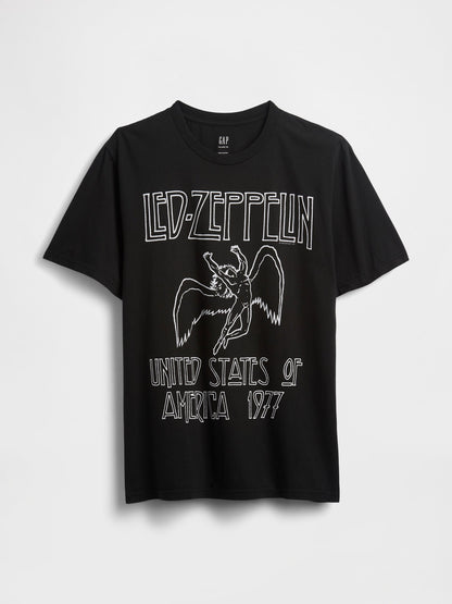 Siyah Led Zeppelin Relaxed Grafik Baskılı T-shirt