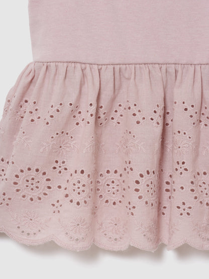 Pembe Eyelet Hem Bluz