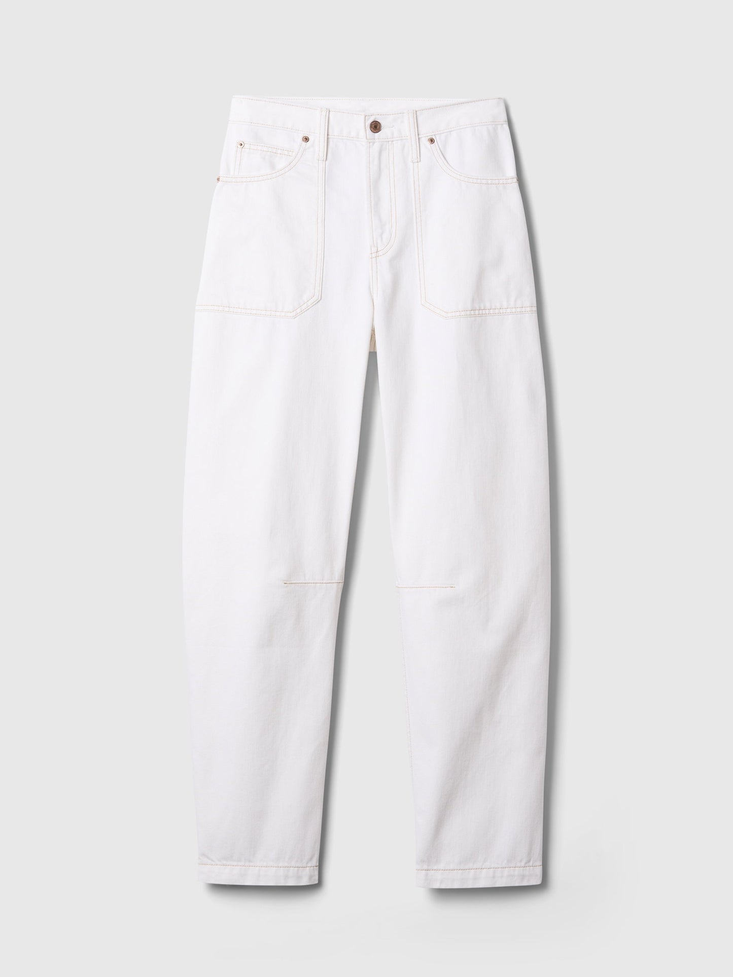 Beyaz High Rise Barrel Carpenter Jean Pantolon